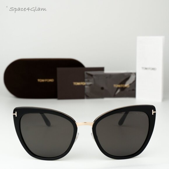 Tom Ford Women Sunglasses Black Gold Smoke Semi Cat Eye FT0717 01A BRAND NEW main image 7